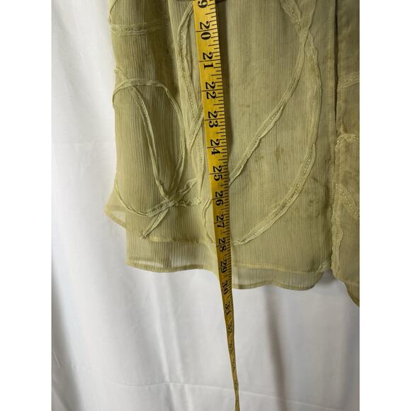VTG KWoman Sheer Chiffon Blouse Light Olive Size 16W Fairy Grunge Flutter Sleeve - Picture 8 of 8